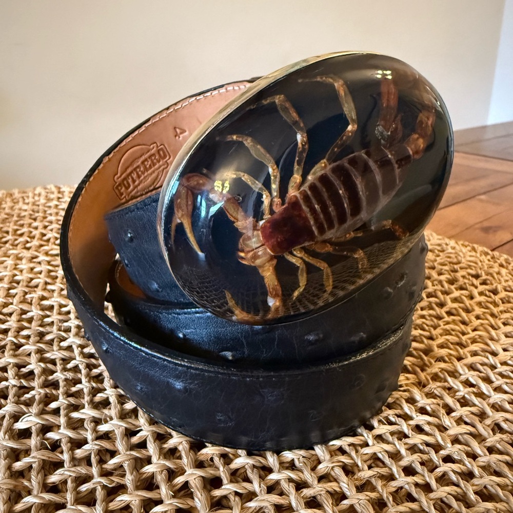 Black Leather Belt with Real Scorpion Buckle
